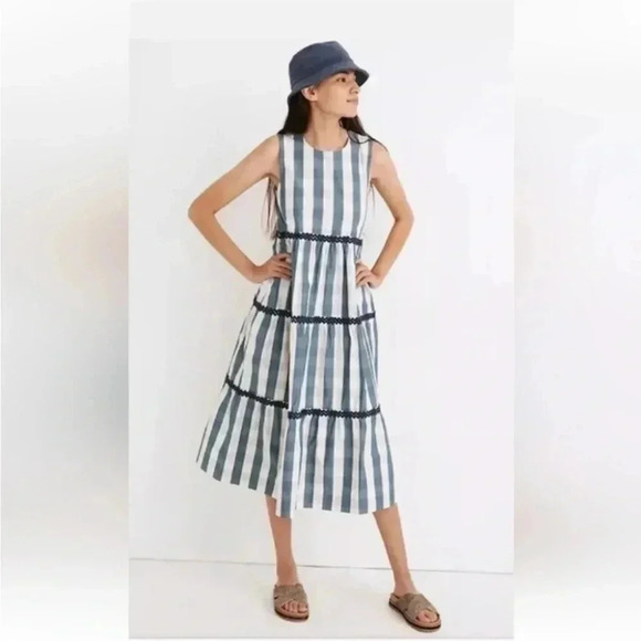 Madewell | Rickrack Cattail Tiered Dress in Gingham  Check - Picture 3 of 14
